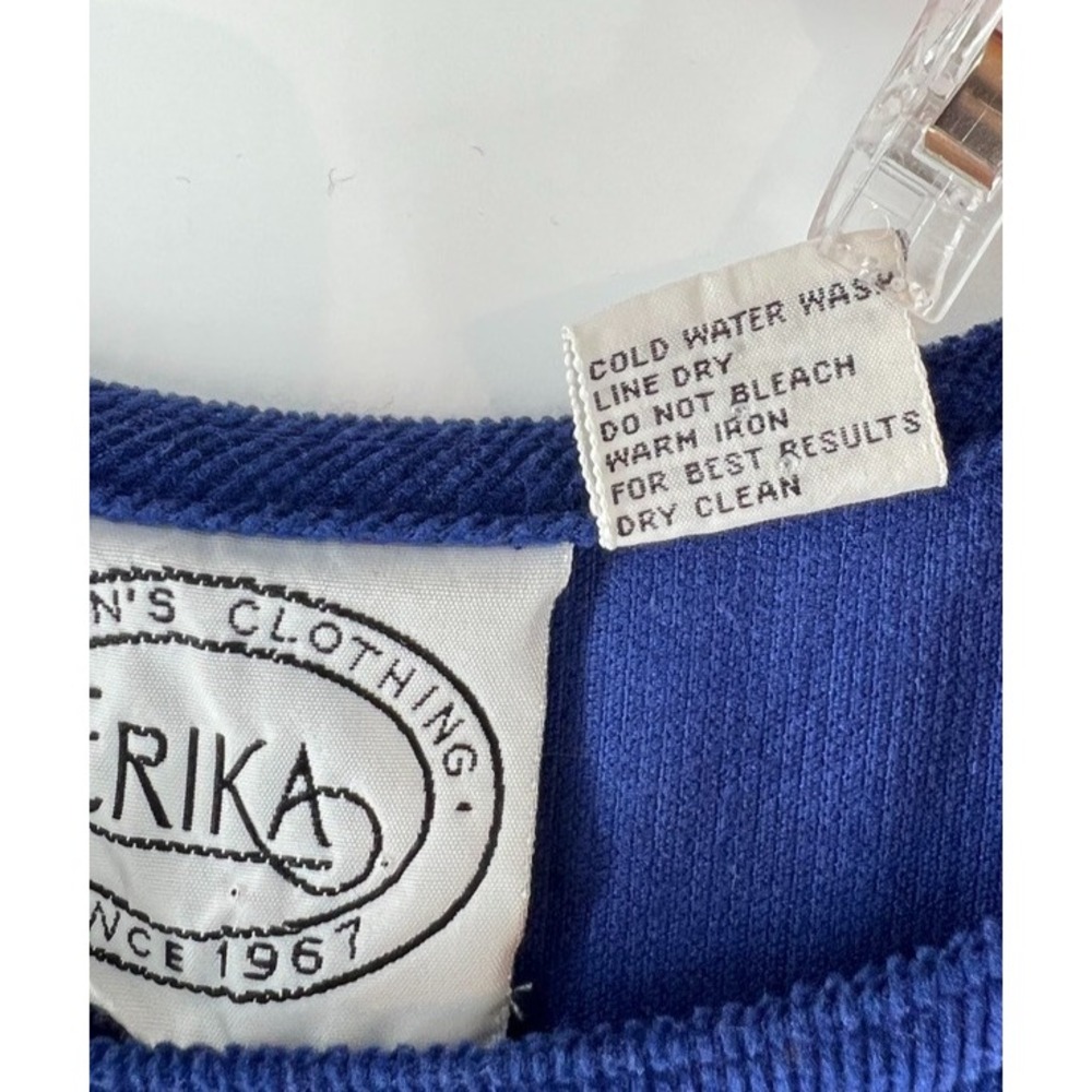 VTG 90s Erika Corduroy Jumper Dress L Blue/Purple Cotton Pinafore Pockets Midi - Picture 4 of 6
